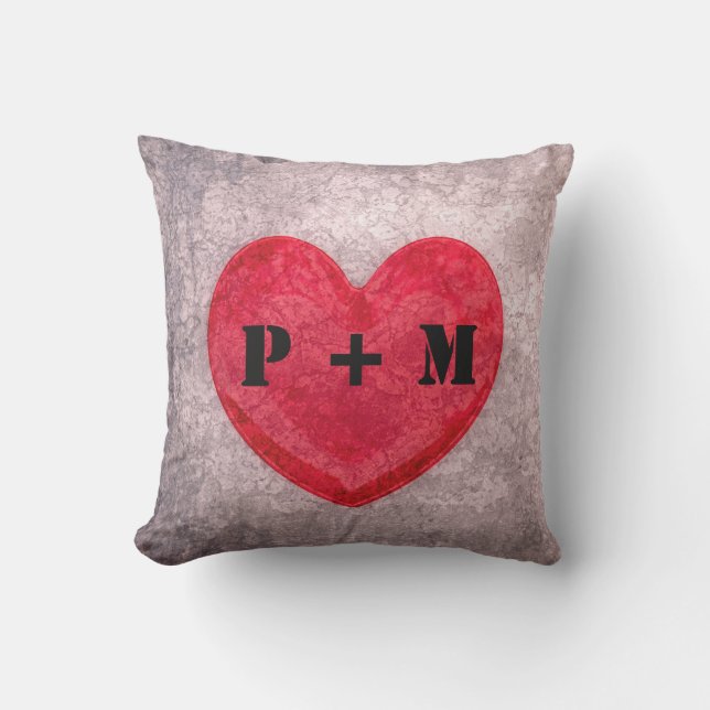Monogrammad Stonewaschhjärta Kudde (Framsida)