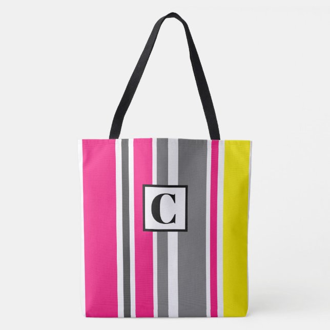 Monogrammad Stripe Tote Bag Tygkasse (Framsida)