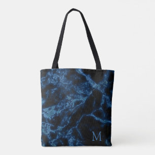 Monogrammad svart bakgrund och blå Glitter Tygkasse