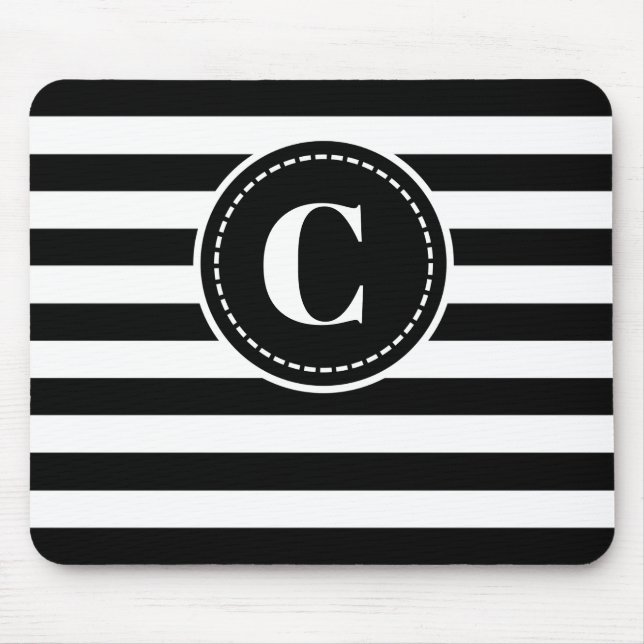 Monogrammad svart/vit stripe-musmatad musmatta (Framsidan)