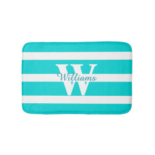 Monogrammad Teal and White Bath Mat Badrumsmatta
