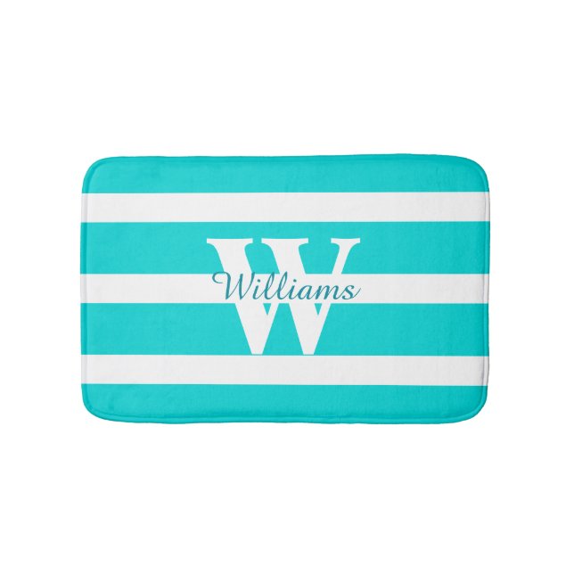 Monogrammad Teal and White Bath Mat Badrumsmatta (Framsidan)
