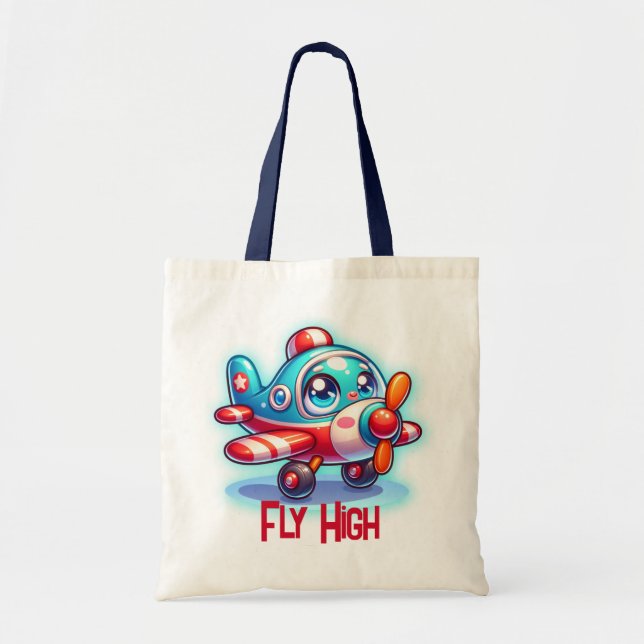 Monogrammad Tecknad flygplan blue | Tygkasse (Framsidan)