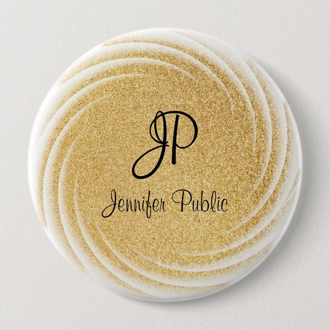 Monogrammad Template Elegant Faux Guld Glitter Knapp (Framsida)