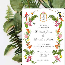 Monogrammad Tropical Blommigt & Greenery Inbjudningar