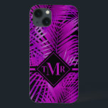 Monogrammad Tropical Lila Handflatan<br><div class="desc">Tropical lila handflatan fronds on black,  den här telefonväskan - FOR ANY DEVICE STIL ELLER NUMBER - har ditt monogram med chic lettering. Skapa dig själv eller ge som gåva. MATCHING-objekt i vår butik.</div>