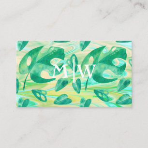 Monogrammad Tropical Monstera Löv Grönt Luxury Visitkort