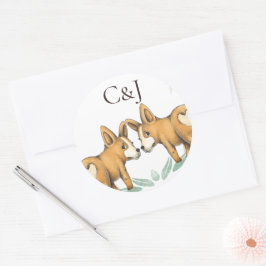 Monogrammad Two Grooms Corgi Hundar Bröllop Runt Klistermärke