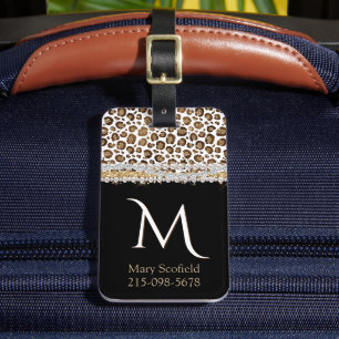 Monogrammad utskrift av guld Leopard Bagagebricka