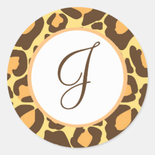 Monogrammad utskrift av leopard runt klistermärke