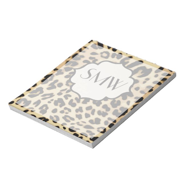 Monogrammad utskrift av sassy Leopard Anteckningsblock (Roterad)