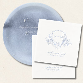 Monogrammad Vapensköld Blue-Blommigt Pappersservett