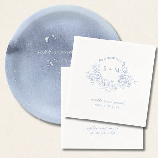 Monogrammad Vapensköld Blue-Blommigt Pappersservett