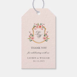Monogrammad Vapensköld med blommor bröllop Presentetikett