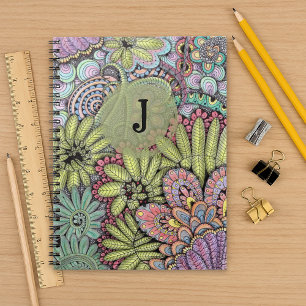Monogrammad Vibrant Blommigt Kreativ Konstnärlig Anteckningsbok