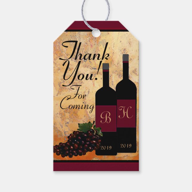 Monogrammad Vin Flaskor och Tack av druvor Presentetikett (Framsidan)