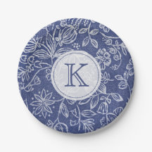 Monogrammad vintage Blue and White Blommigt