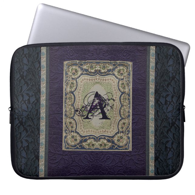 Monogrammad vintage Fabric Bok Design Laptop Sleeve (Framsidan)