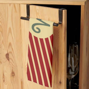 Monogrammad Vintage Golden Rand på rött Kökshandduk