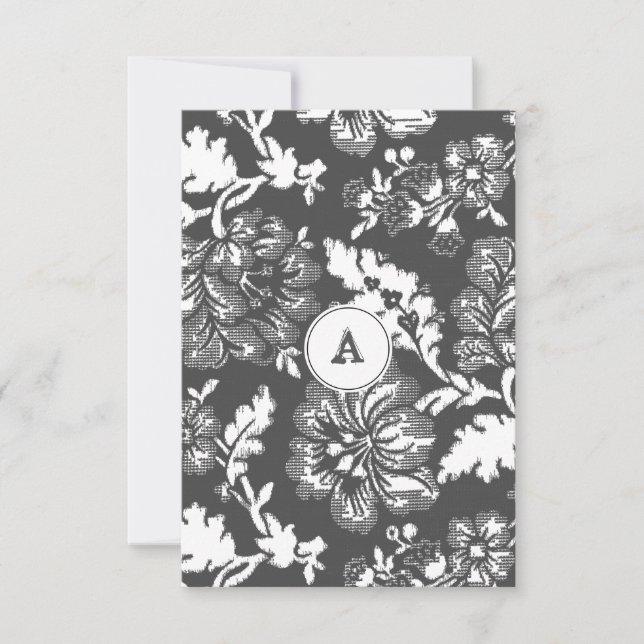 Monogrammad Vintage Grått Blommigt | TACK (Framsida)