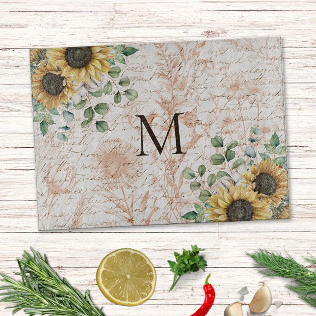 Monogrammad Vintage Rustic Solros Decoupage (In situ kitchen table)