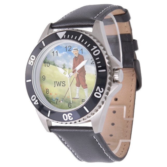 Monogrammad vintage stil golfer watch armbandsur (Vinklad)