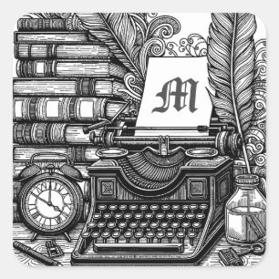 Monogrammad Vintage Writer's Theme Färg Me Fyrkantigt Klistermärke