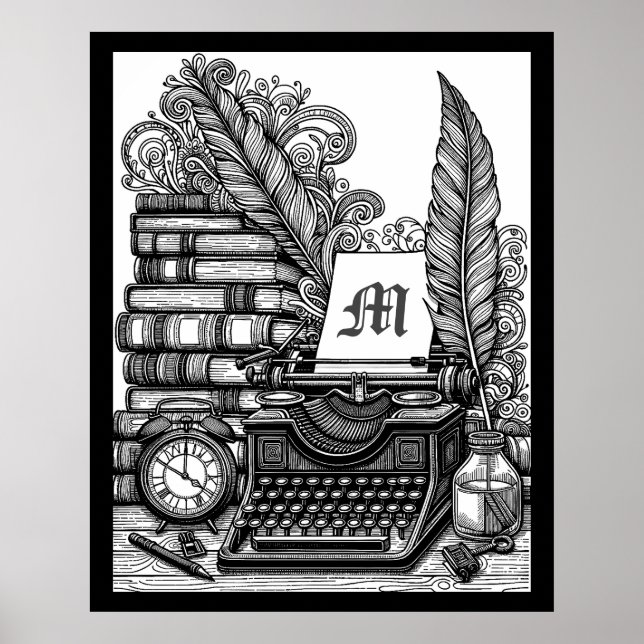 Monogrammad Vintage Writer's Theme Färg Me Poster (Framsidan)