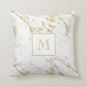 Monogrammad vit marmor med Guld Glitter Kudde