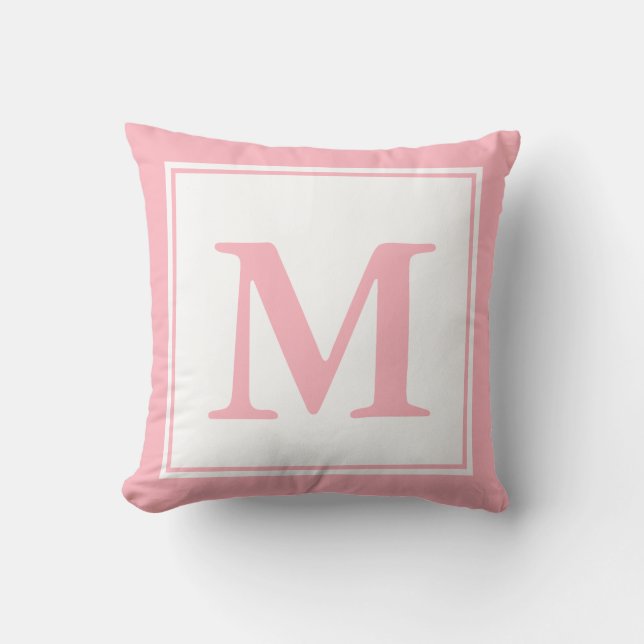Monogrammad vit och Blek Rosa Kudde (Framsida)