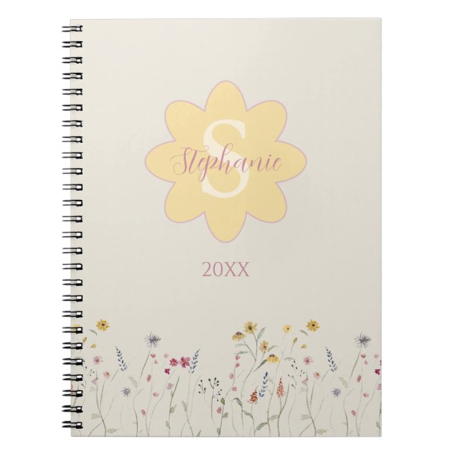 Monogrammad Watercolor-Blommigt Anteckningsbok (Framsidan)