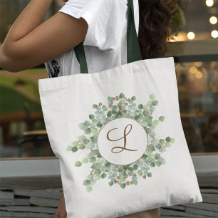 Monogrammad Watercolor Eucalyptus Grey Söt Tygkasse