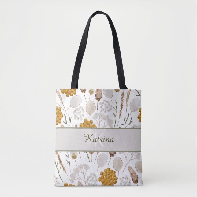 Monogrammad Watercolor Honeycomb Tote Tygkasse (Framsida)