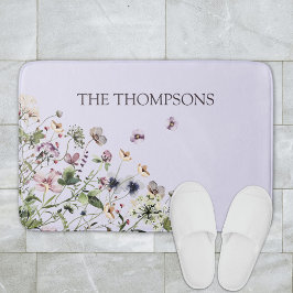 Monogrammad Watercolor Lila Wildblommor Badrumsmatta