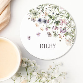 Monogrammad Watercolor Lila Wildblommor Underlägg