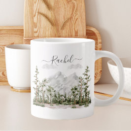 Monogrammad Watercolor Mountain och Forest Jumbo Mugg