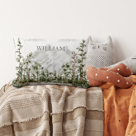 Monogrammad Watercolor Mountain och Forest Lumbarkudde