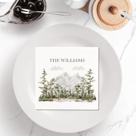 Monogrammad Watercolor Mountain och Forest Pappersservett