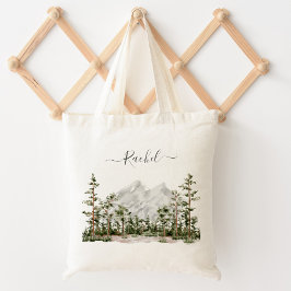 Monogrammad Watercolor Mountain och Forest Tygkasse