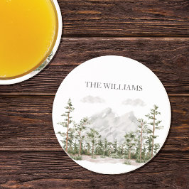 Monogrammad Watercolor Mountain och Forest Underlägg