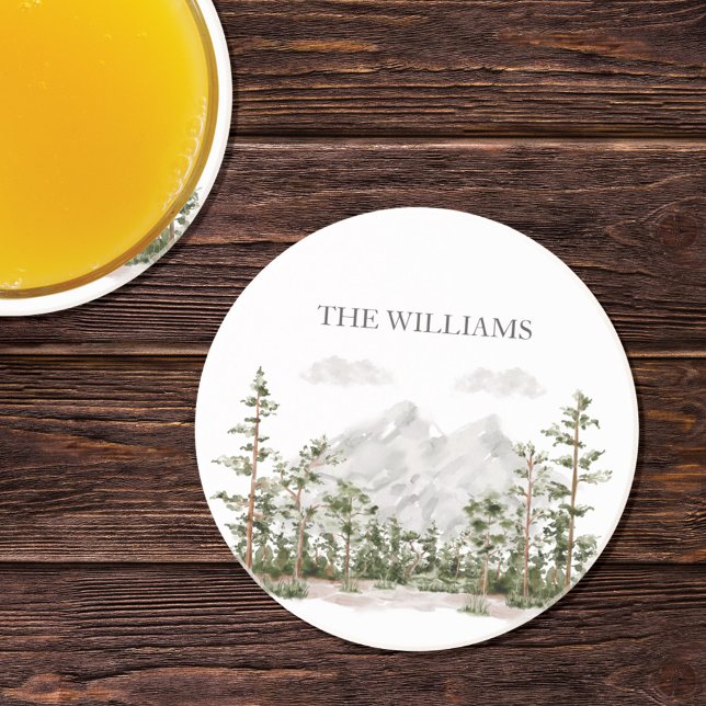 Monogrammad Watercolor Mountain och Forest Underlägg (In situ)