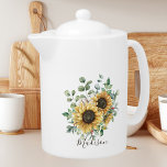 Monogrammad Watercolor Vintage Rustic Solros<br><div class="desc">Lägg till vintage-charm till din dricksprogramvara med vår Monogrammed Watercolor Vintage Rustic Solros-tekanna! Anpassa den för en unik beröring.</div>