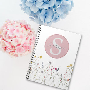 Monogrammad Watercolor Wildblomma Anteckningsbok