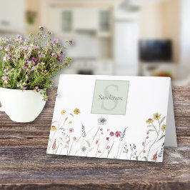 Monogrammad Watercolor Wildblomma Tack Kort