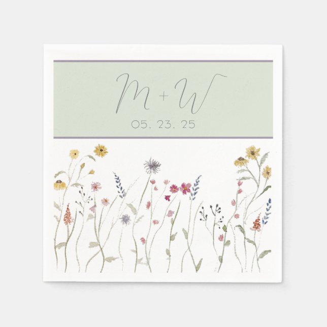 Monogrammad Watercolor WildblomNapkins Pappersservett (Framsidan)