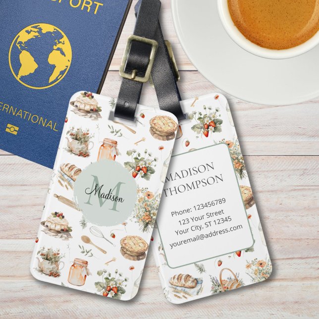 Monogrammad Whimsical Blommigt Strawberry Land Bagagebricka (In situ)