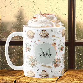 Monogrammad Whimsical Blommigt Strawberry Land Kaffemugg