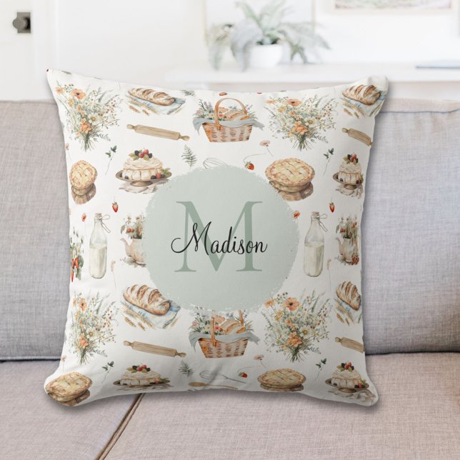 Monogrammad Whimsical Blommigt Strawberry Land Kudde (In situ)