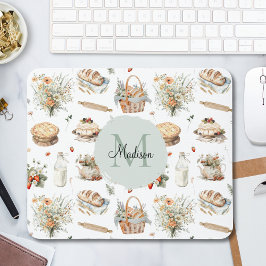 Monogrammad Whimsical Blommigt Strawberry Land Musmatta