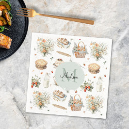 Monogrammad Whimsical Blommigt Strawberry Land Pappersservett